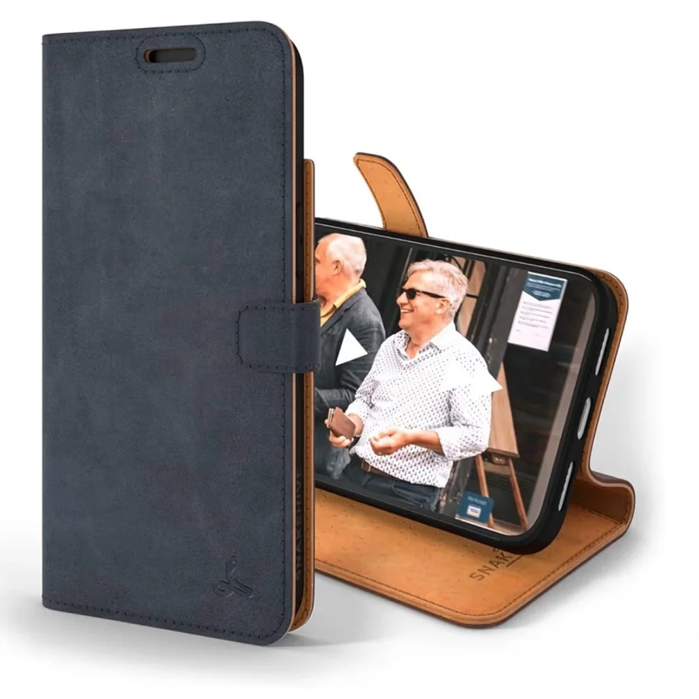 NWT! Navy - Snakehive iPhone 14 Case | Genuine Nubuck Leather | Wallet + Stand